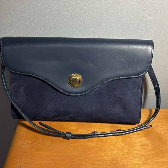 Mansur Gabriel Navy Suede Bag - Picture 4 of 8